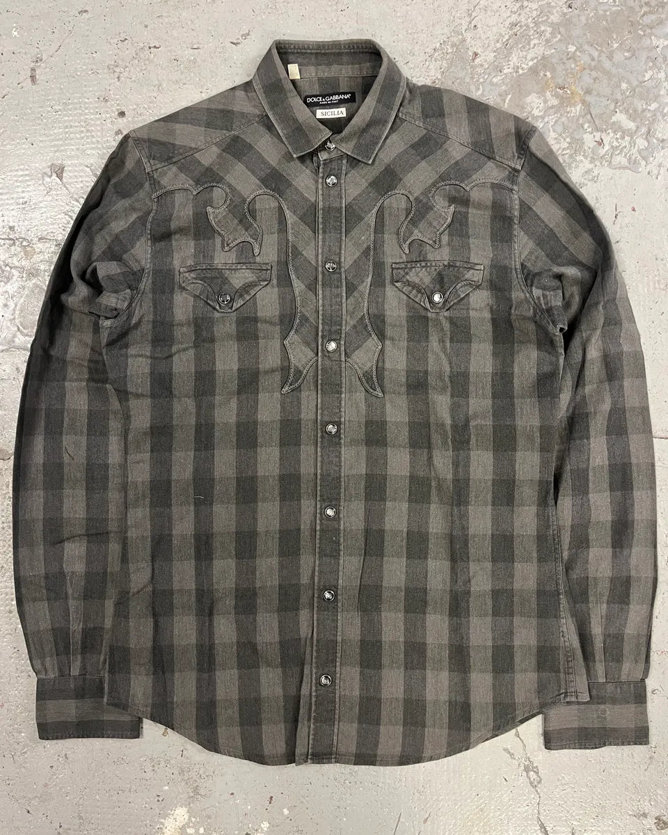 SS2010 Dolce & Gabbana Western Checked Grey Overshirt (S/M) cZvJMfw 0
