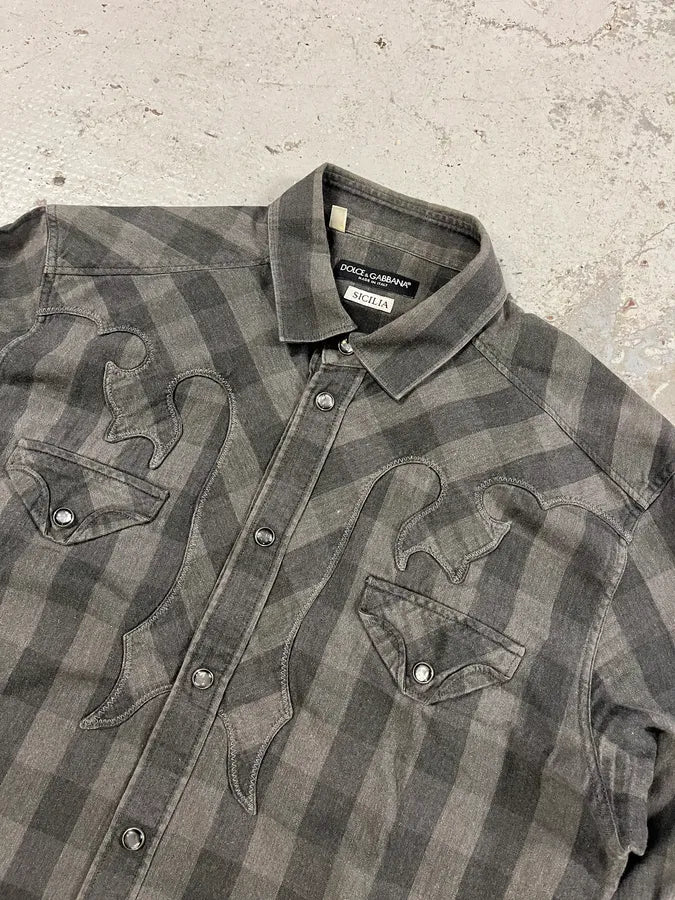 SS2010 Dolce & Gabbana Western Checked Grey Overshirt (S/M) cZvJMfw 6