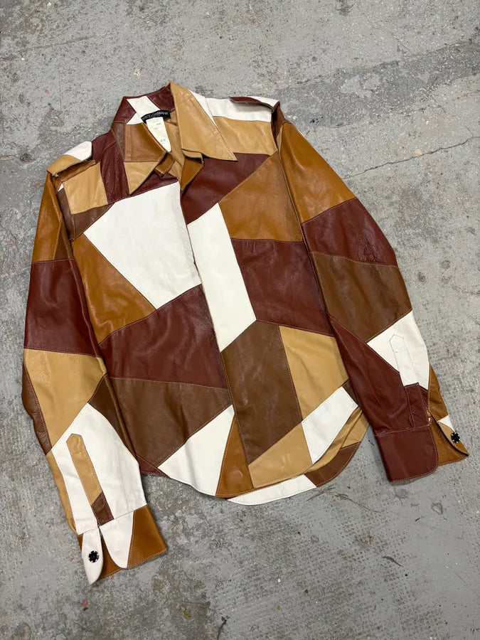 SS2001 Dolce & Gabbana Patchwork Leather Shirt Jacket nkSCIaJ 3