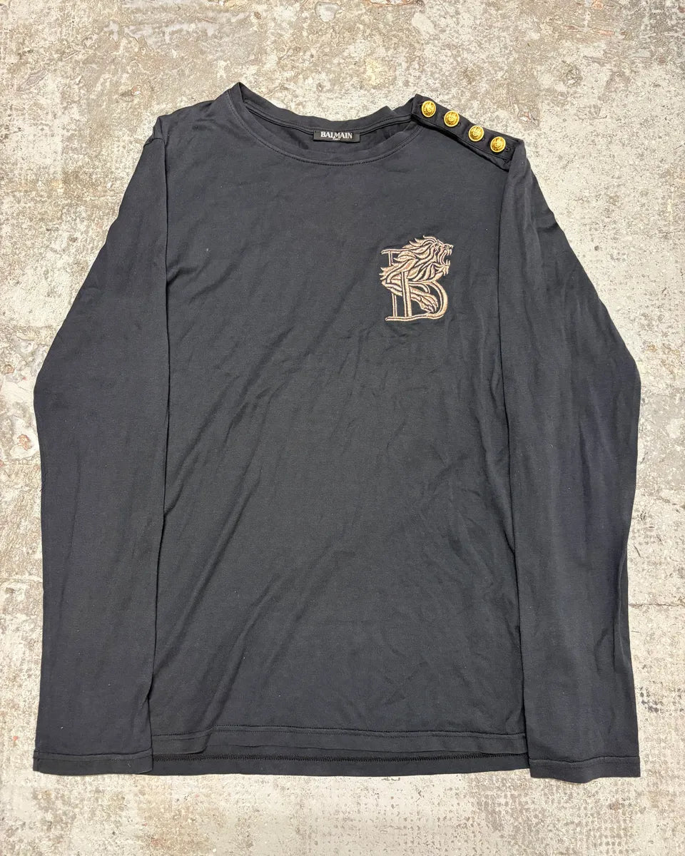 2000s Balmain Navy Buttoned Signature Longsleeves (S) PFZwEzc 0