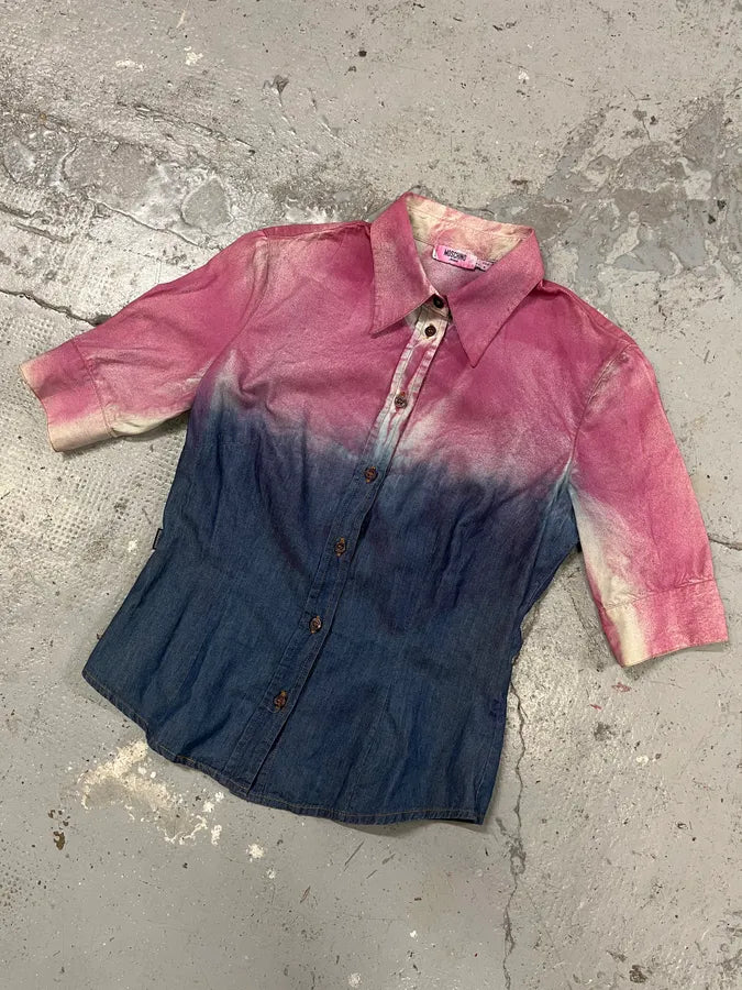 2000s Moschino Gradient Pink & Blue Shortsleeve Shirt (S/M) BLzklVz 1