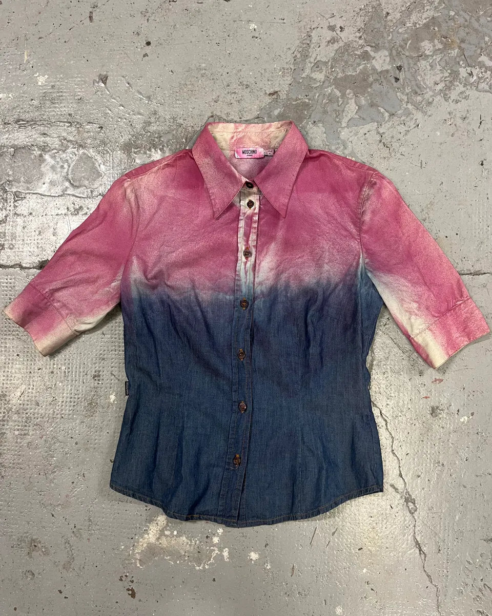 2000s Moschino Gradient Pink & Blue Shortsleeve Shirt (S/M) BLzklVz 0