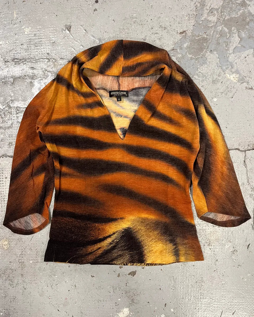 FW2000 Roberto Cavalli Tiger Orange Savage Top (S/M) rRKKuUc 0
