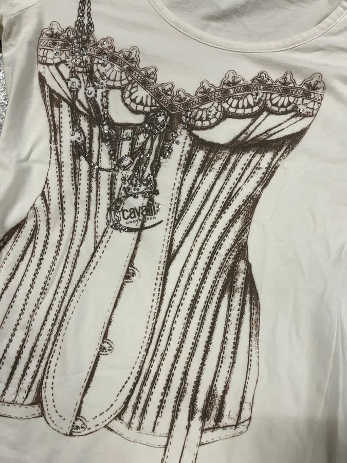 Cavalli Trompe L’oeil Bust White Top (XS/S) vWLrUuu 1