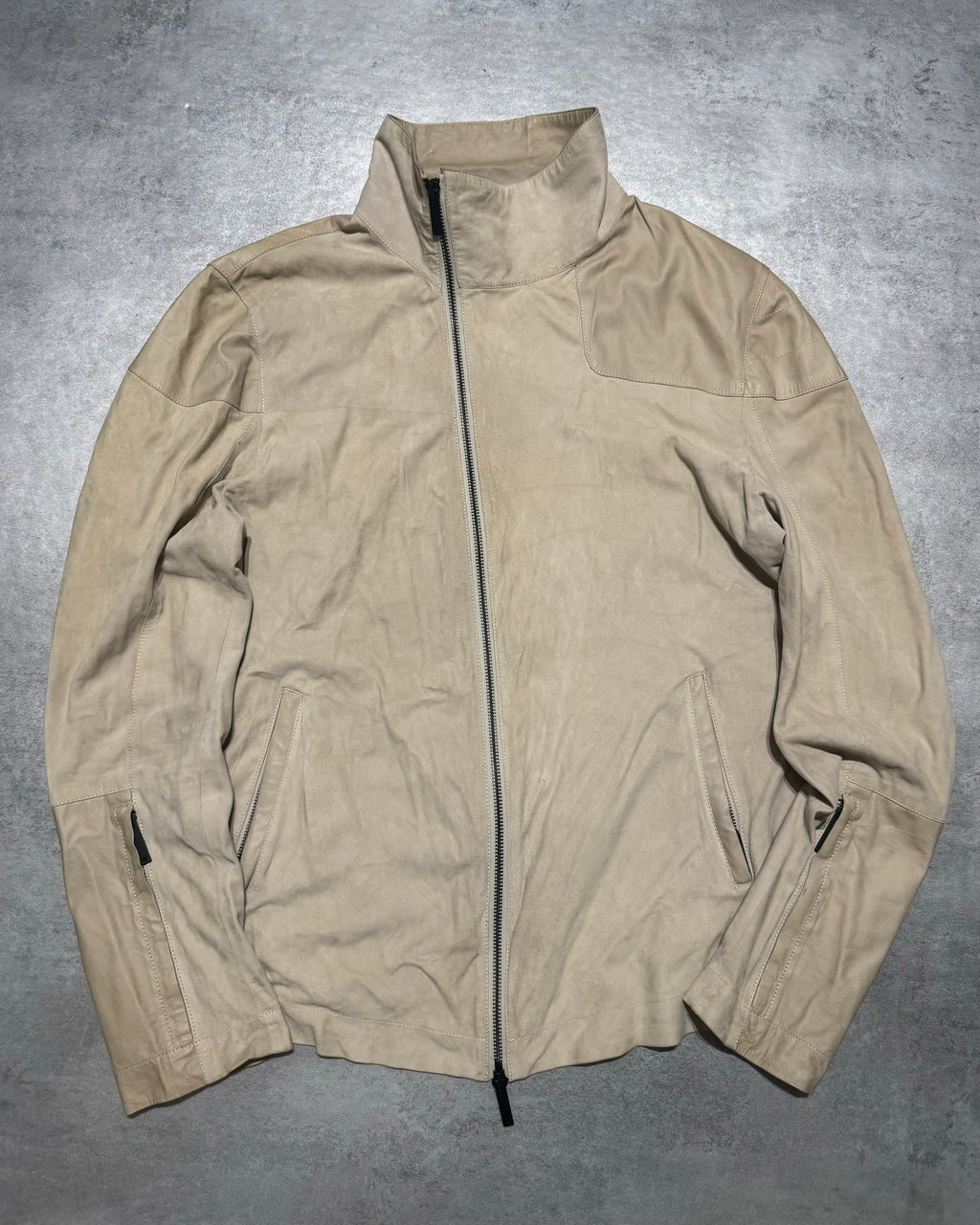 SS2013 Emporio Armani Beige Asymmetrical Suede Leather Jacket (M/L) - 4