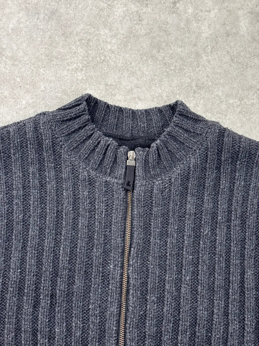 2000s Dolce & Gabbana Dark Grey Wool Ribbed Zip-Up Stand Collar Sweater frvyDuGQ 5