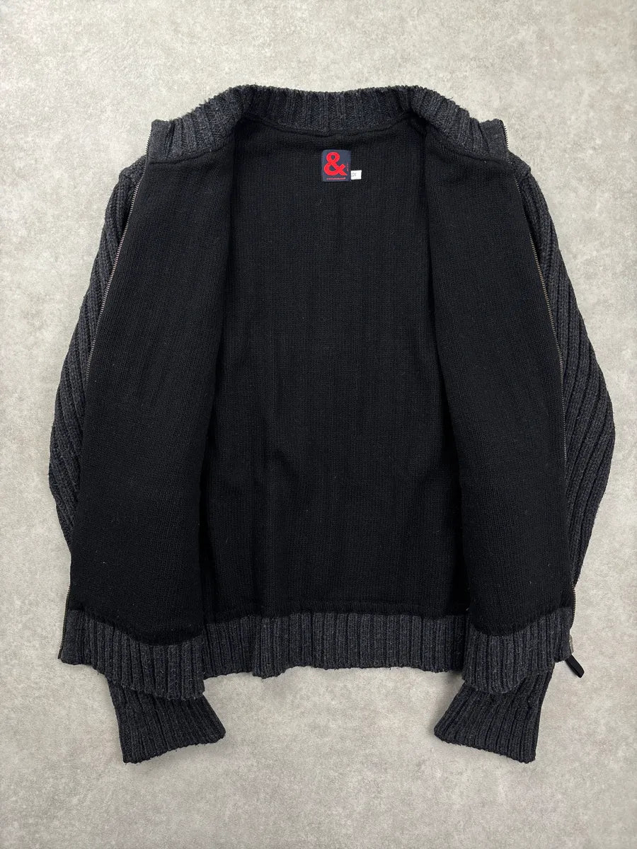 2000s Dolce & Gabbana Dark Grey Wool Ribbed Zip-Up Stand Collar Sweater frvyDuGQ 3