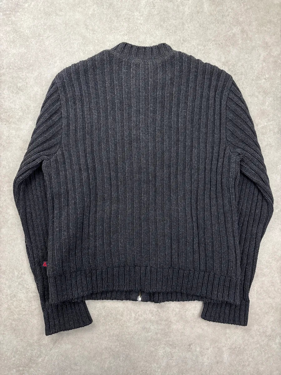 2000s Dolce & Gabbana Dark Grey Wool Ribbed Zip-Up Stand Collar Sweater frvyDuGQ 4