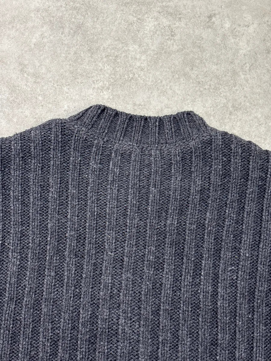 2000s Dolce & Gabbana Dark Grey Wool Ribbed Zip-Up Stand Collar Sweater frvyDuGQ 7