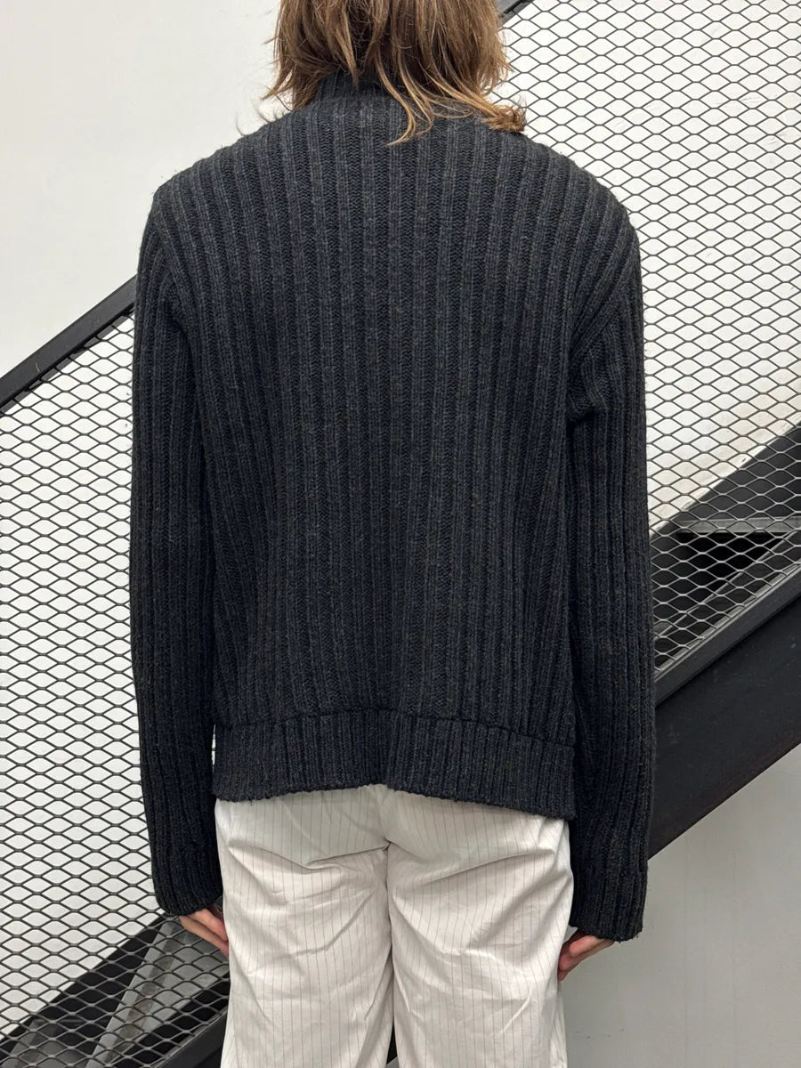 2000s Dolce & Gabbana Dark Grey Wool Ribbed Zip-Up Stand Collar Sweater frvyDuGQ 2