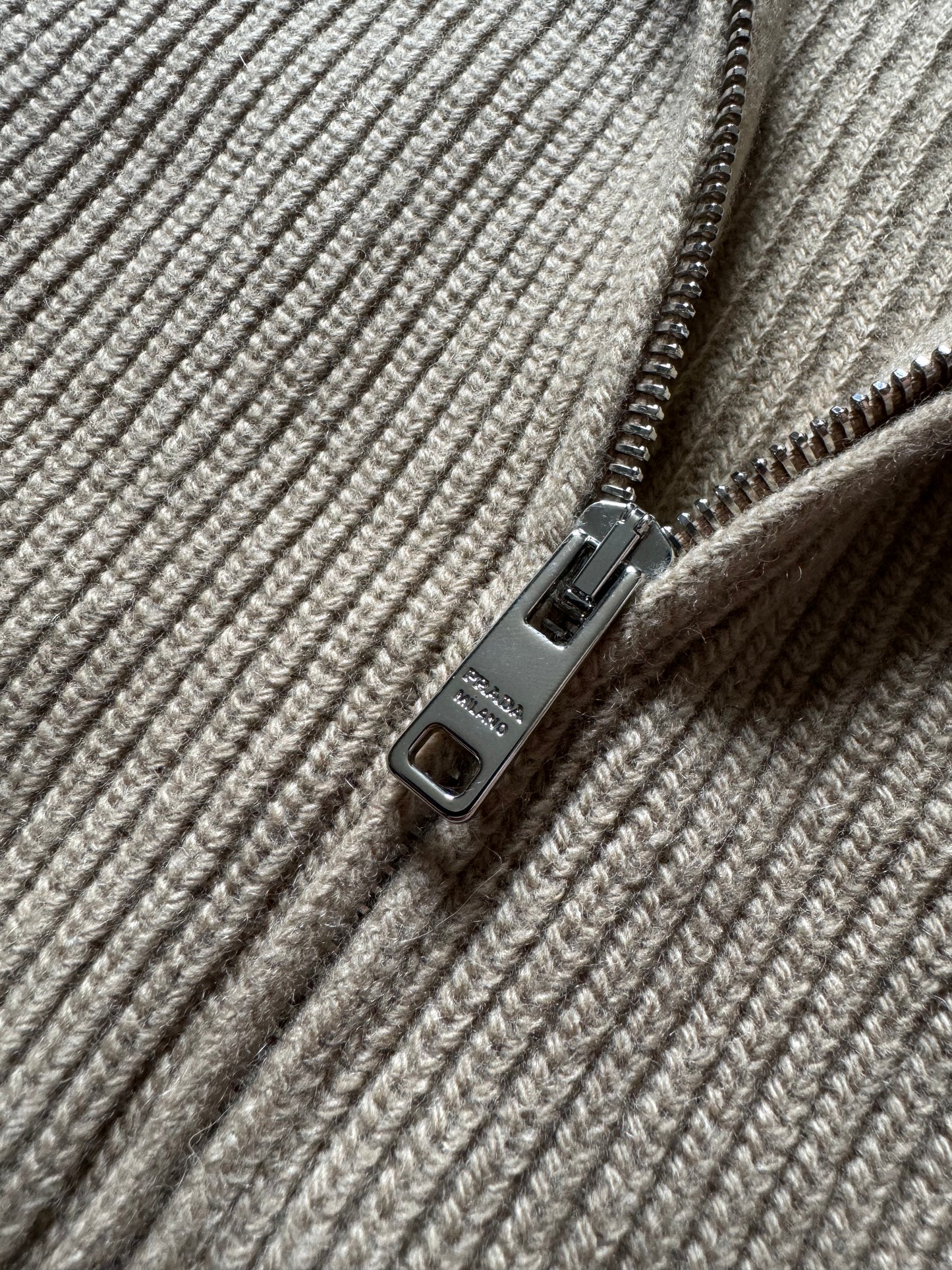 SS2018 Prada Camel Full Zip Wool Minimalist Sweater (L) - 3