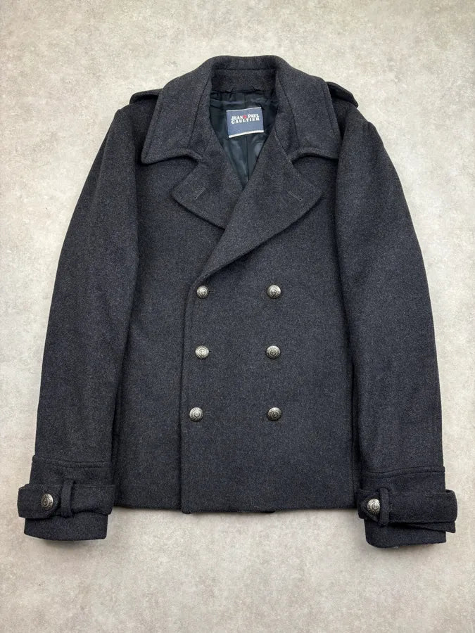 AW2009 Jean Paul Gaultier Grey Wool Double-Breasted Officer Coat BWpbHCd 0