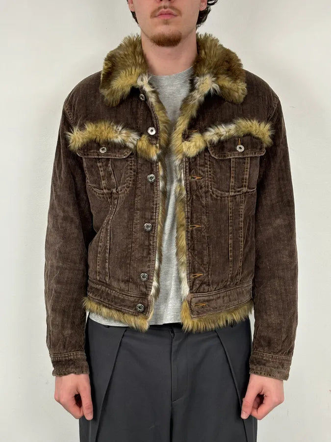AW2001 Dolce & Gabbana Brown Corduroy Fur Jacket lscpJZr 1