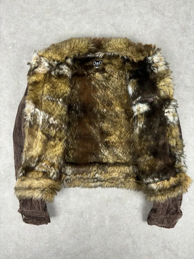 AW2001 Dolce & Gabbana Brown Corduroy Fur Jacket lscpJZr 6