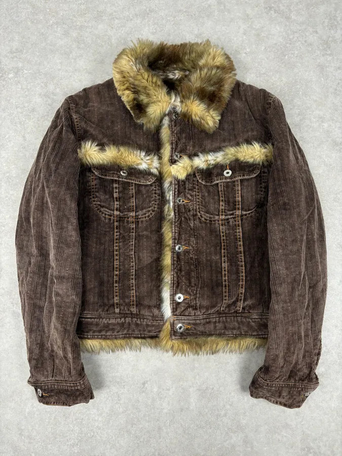 AW2001 Dolce & Gabbana Brown Corduroy Fur Jacket lscpJZr 0