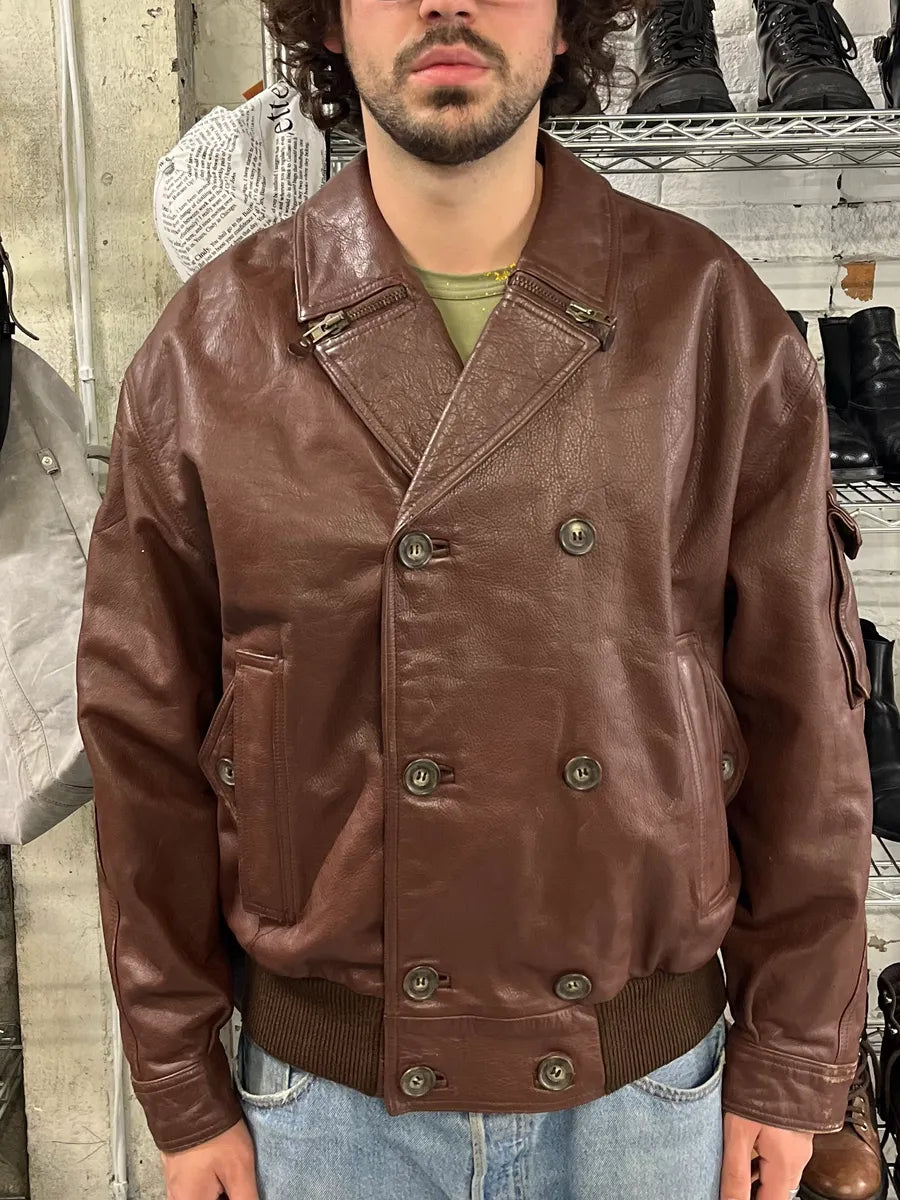 FW1986 Giorgio Armani Brown Leather Bomber Jacket gzJLPLW 1