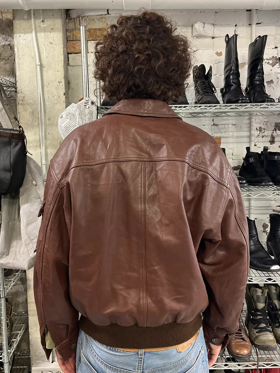 FW1986 Giorgio Armani Brown Leather Bomber Jacket gzJLPLW 2