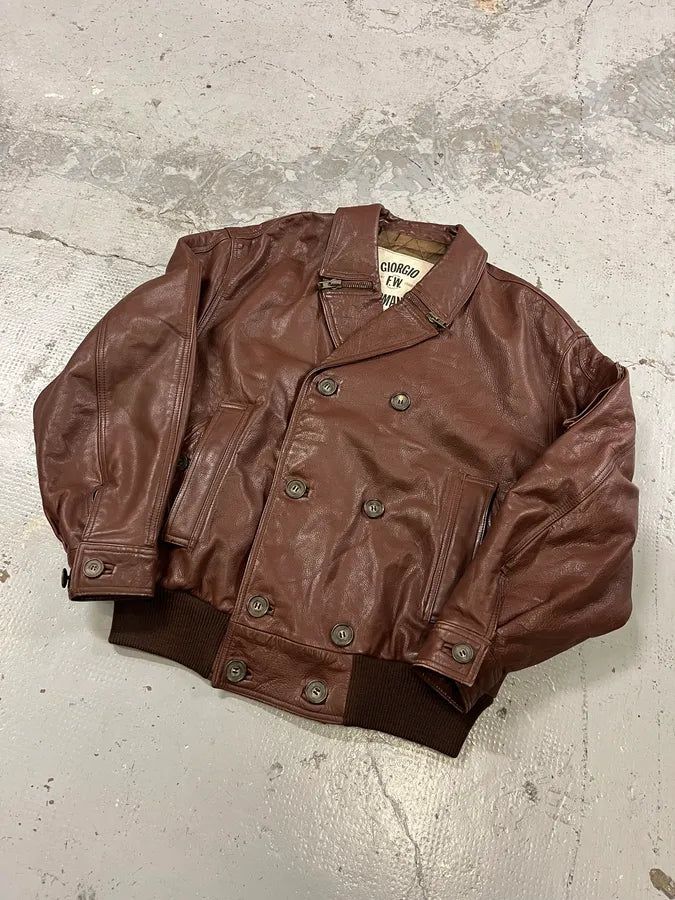 FW1986 Giorgio Armani Brown Leather Bomber Jacket gzJLPLW 3