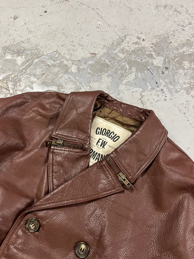 FW1986 Giorgio Armani Brown Leather Bomber Jacket gzJLPLW 4