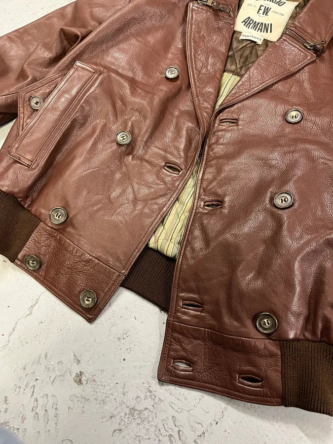 FW1986 Giorgio Armani Brown Leather Bomber Jacket gzJLPLW 5