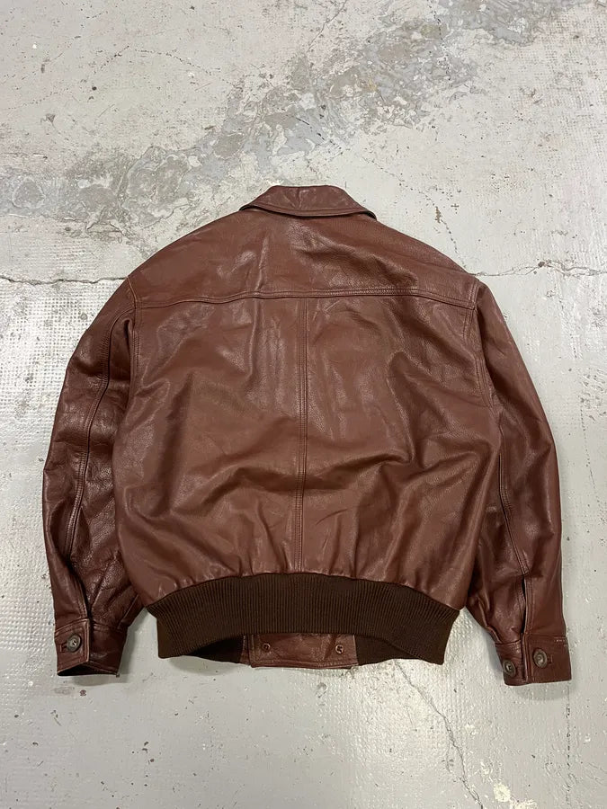 FW1986 Giorgio Armani Brown Leather Bomber Jacket gzJLPLW 7