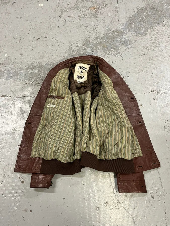 FW1986 Giorgio Armani Brown Leather Bomber Jacket gzJLPLW 8