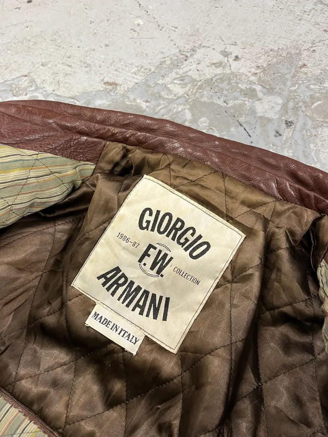FW1986 Giorgio Armani Brown Leather Bomber Jacket gzJLPLW 9