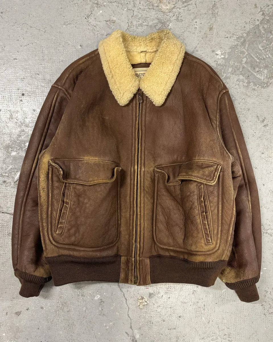 FW1987 Emporio Armani Brown Shearling Bomber Aviator Jacket (L/XL) 0
