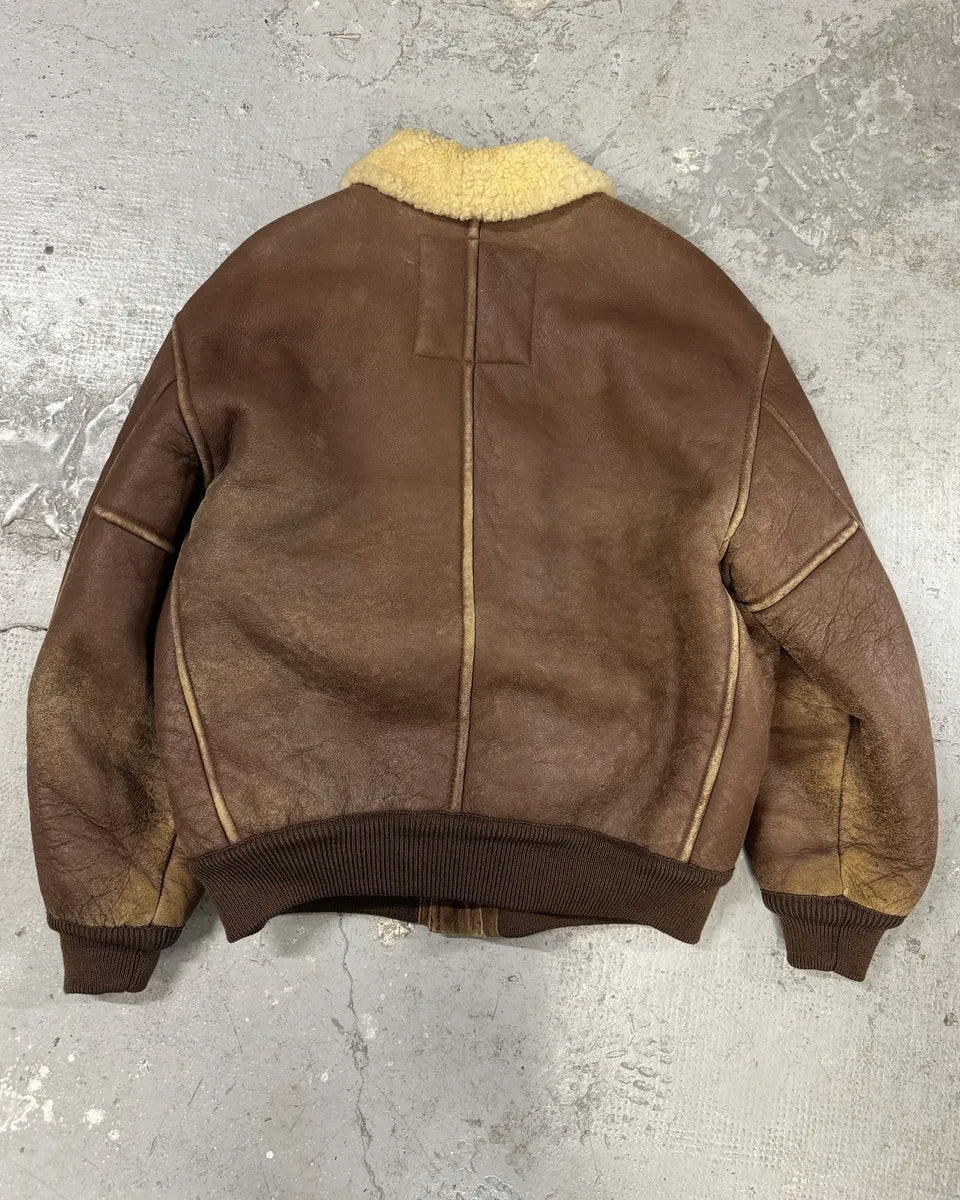 FW1987 Emporio Armani Brown Shearling Bomber Aviator Jacket (L/XL) 1