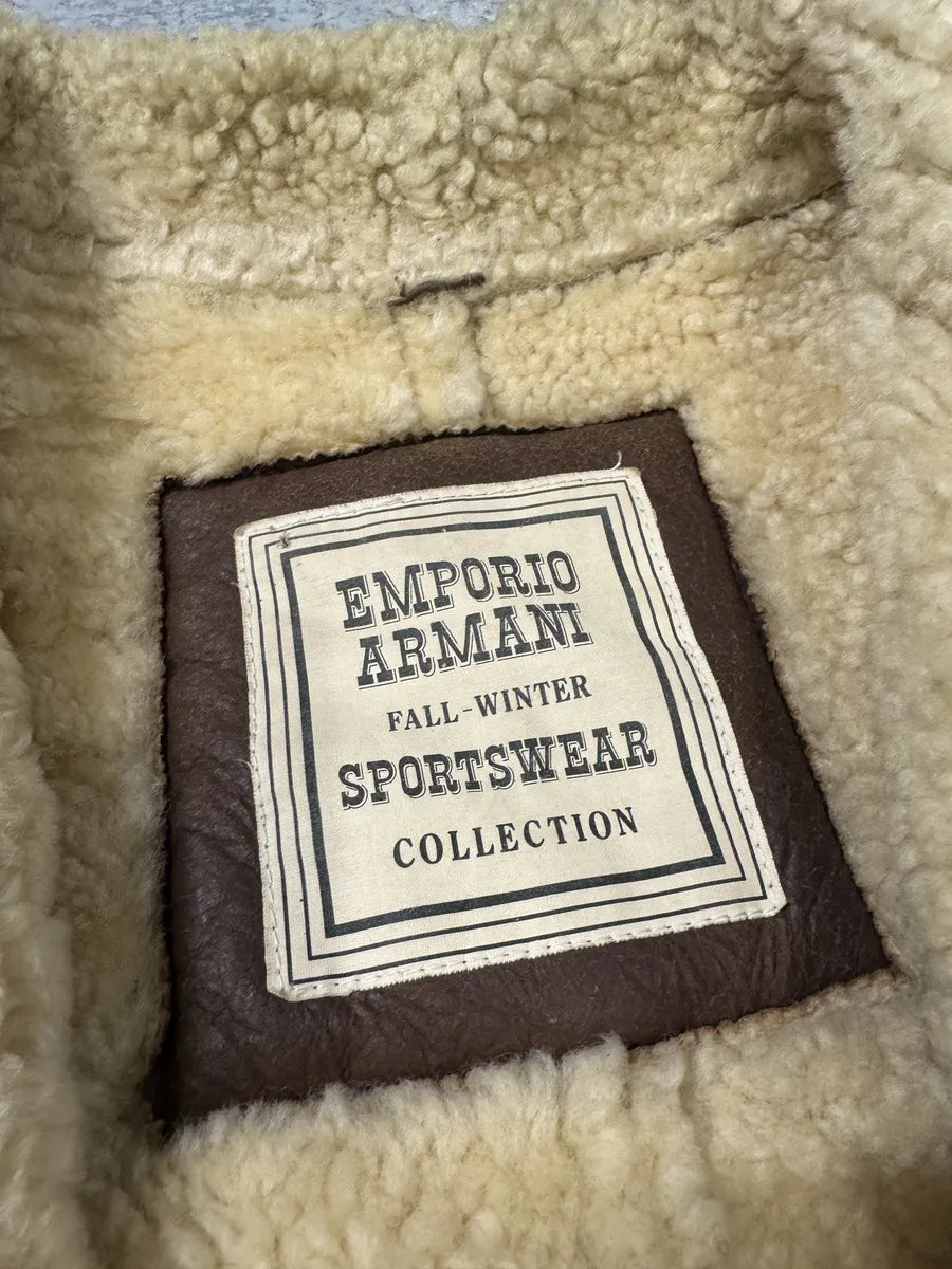 FW1987 Emporio Armani Brown Shearling Bomber Aviator Jacket (L/XL) 10