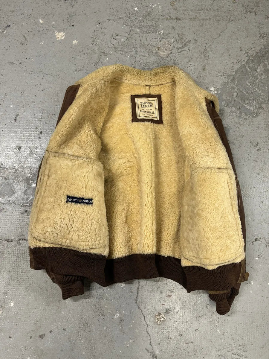 FW1987 Emporio Armani Brown Shearling Bomber Aviator Jacket (L/XL) 2