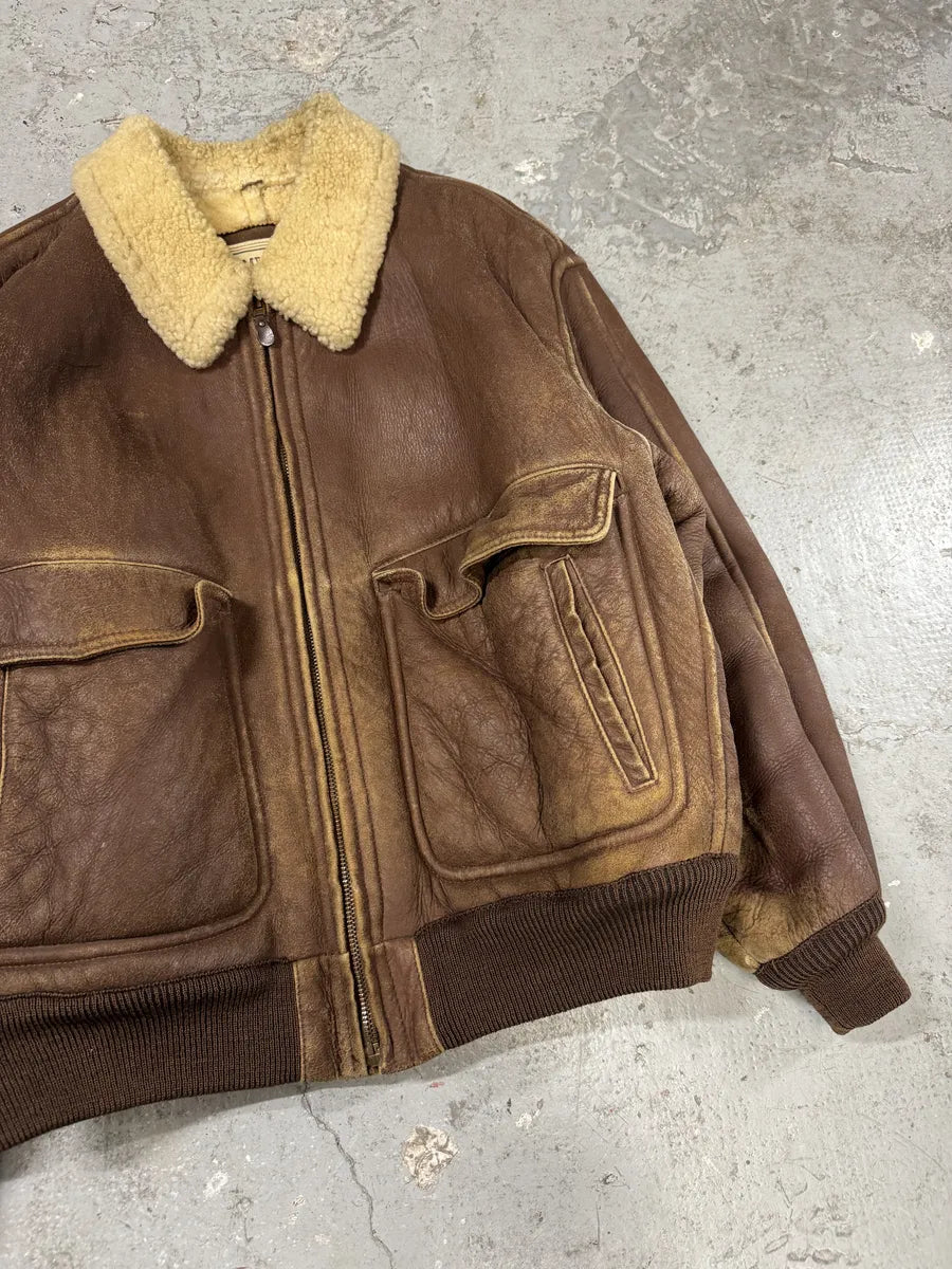 FW1987 Emporio Armani Brown Shearling Bomber Aviator Jacket (L/XL) 6