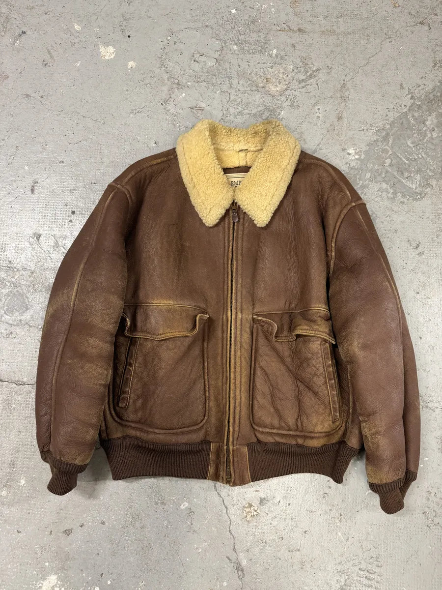 FW1987 Emporio Armani Brown Shearling Bomber Aviator Jacket (L/XL) 7