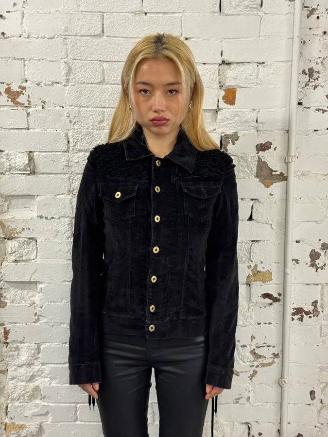 2000s Dolce & Gabbana Black Corduroy Fur Jacket RNOMsfl 0