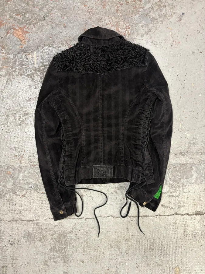 2000s Dolce & Gabbana Black Corduroy Fur Jacket RNOMsfl 4