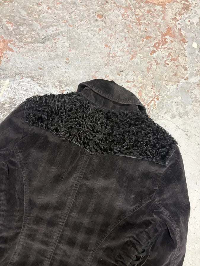 2000s Dolce & Gabbana Black Corduroy Fur Jacket RNOMsfl 5