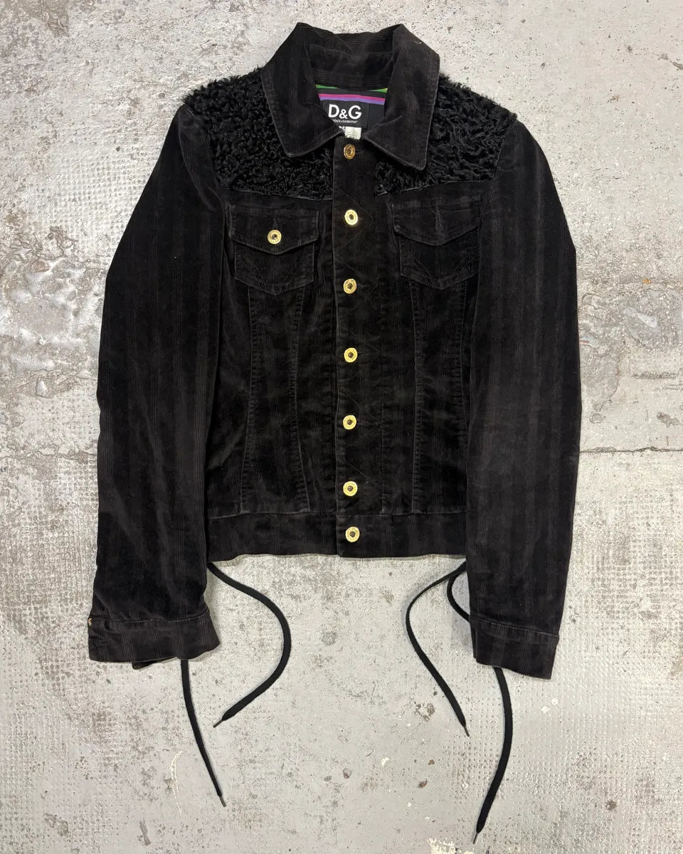 2000s Dolce & Gabbana Black Corduroy Fur Jacket RNOMsfl 2
