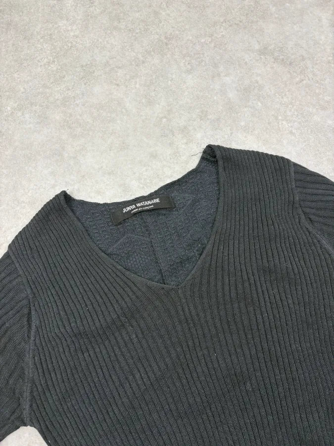 FW1992 Junya Watanabe Black Textured Linen V-Neck T-Shirt SQtAscU 4