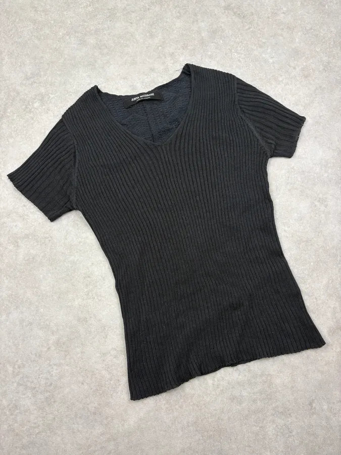 FW1992 Junya Watanabe Black Textured Linen V-Neck T-Shirt SQtAscU 3