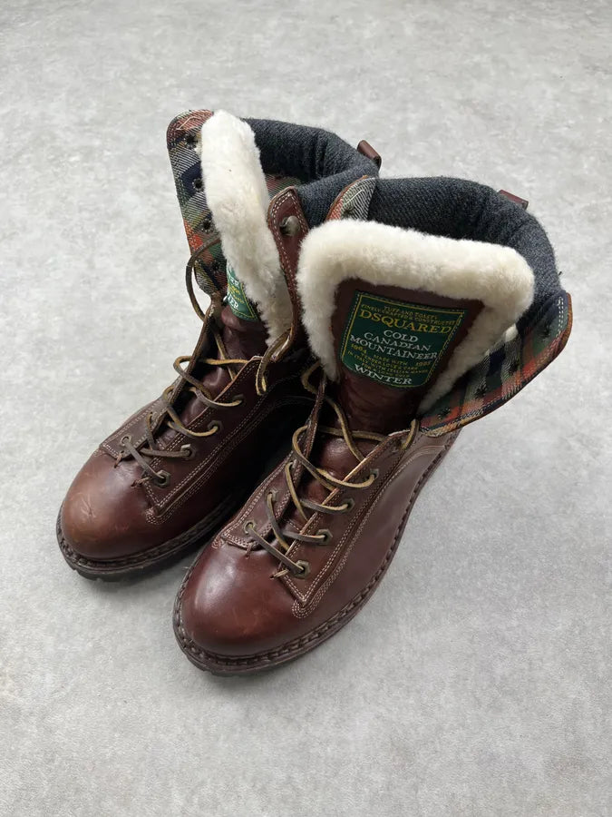 FW1994 Dsquared2 Burgundy Leather Shearling-Lined Lace-Up Boots DdDvDBZ 2