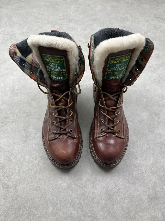 FW1994 Dsquared2 Burgundy Leather Shearling-Lined Lace-Up Boots DdDvDBZ 1