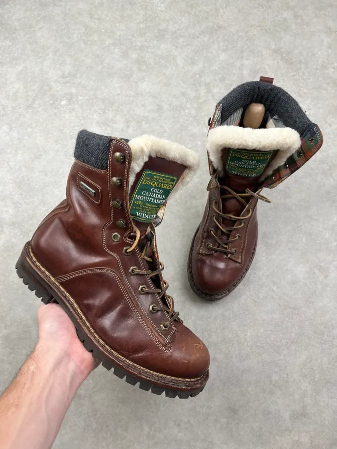 FW1994 Dsquared2 Burgundy Leather Shearling-Lined Lace-Up Boots DdDvDBZ 0