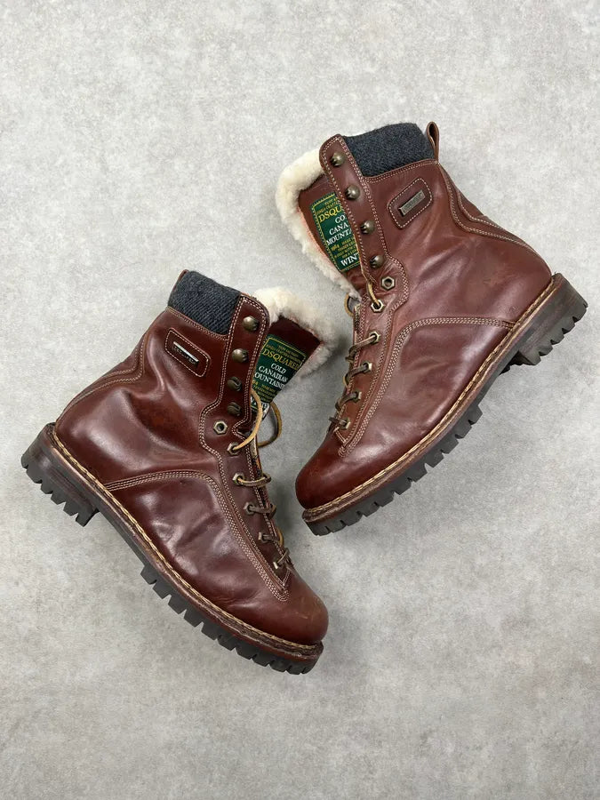 FW1994 Dsquared2 Burgundy Leather Shearling-Lined Lace-Up Boots DdDvDBZ 3
