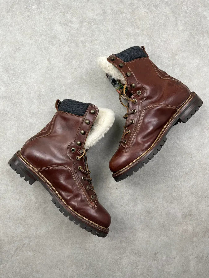 FW1994 Dsquared2 Burgundy Leather Shearling-Lined Lace-Up Boots DdDvDBZ 4