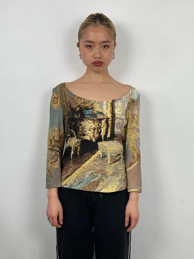 FW1994 Roberto Cavalli Medieval Chair Dynastie Longsleeves Top eTTYXil 1
