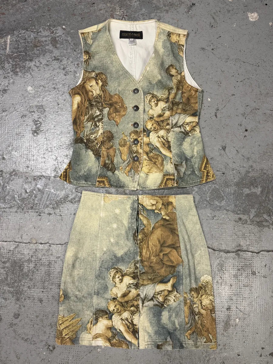 FW1994 Roberto Cavalli Renaissance Royal Print Buttoned Set (XS/S) BUtKzkj 0