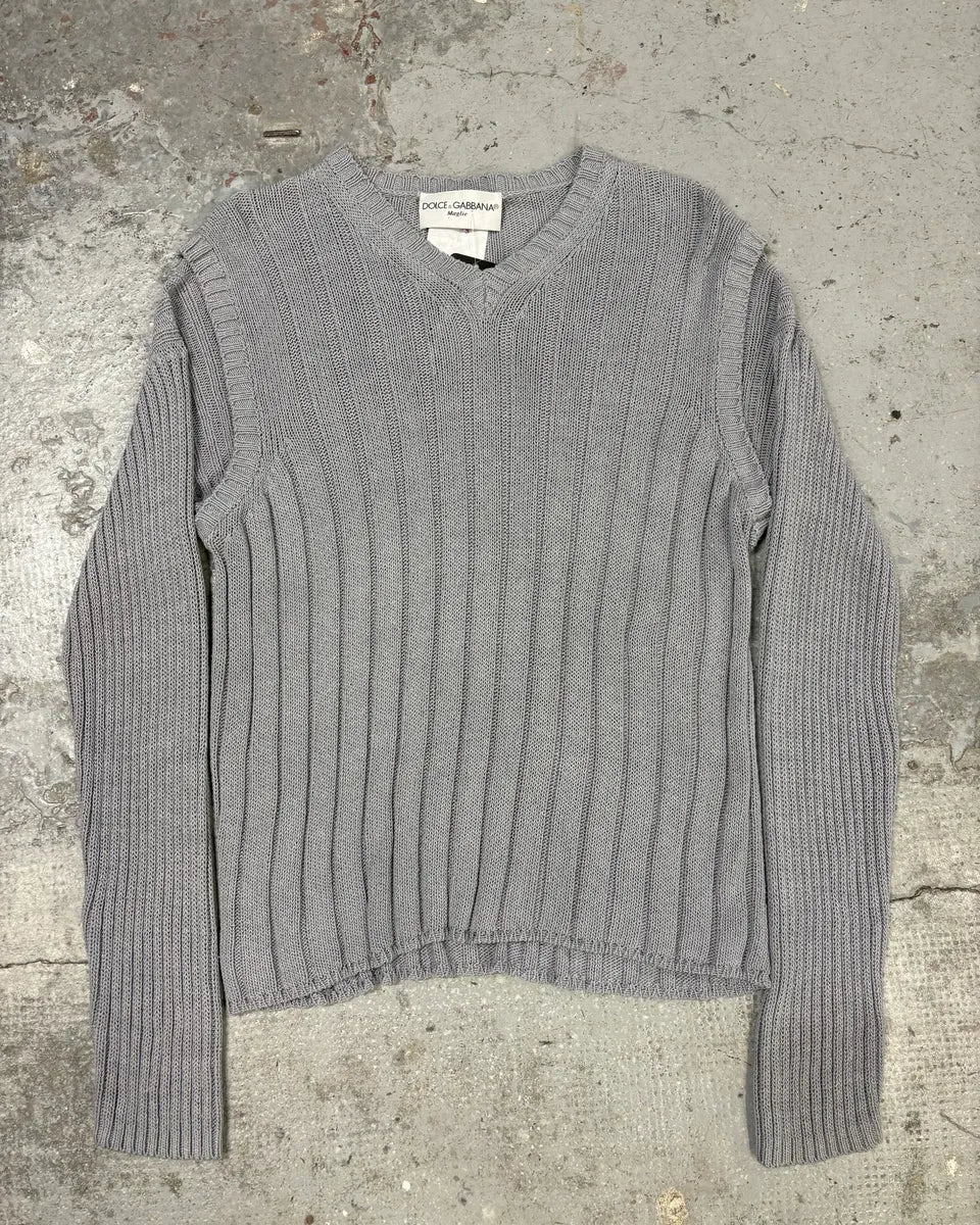FW1995 Dolce & Gabbana Grey Wool V-Neck Sweater (M) cKfofKg 0
