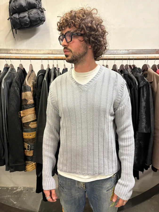 FW1995 Dolce & Gabbana Grey Wool V-Neck Sweater (M) cKfofKg 1