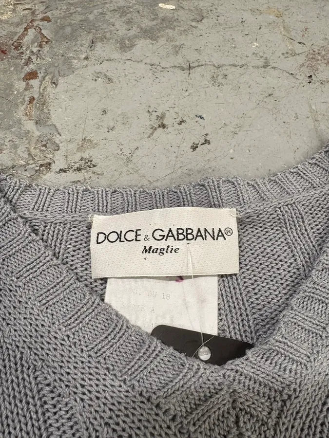 FW1995 Dolce & Gabbana Grey Wool V-Neck Sweater (M) cKfofKg 8