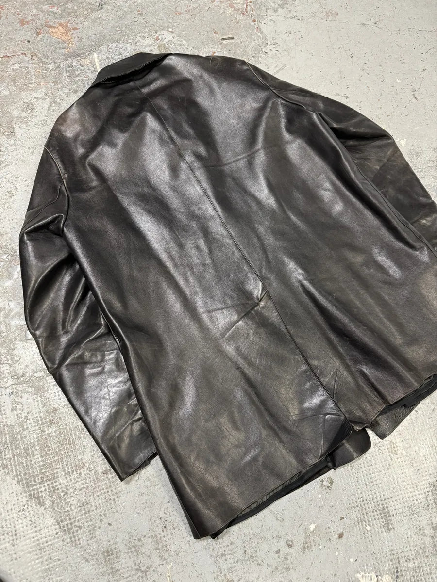 FW1996 Prada Long Black Eroded Leather Jacket RKFEKPQ 10